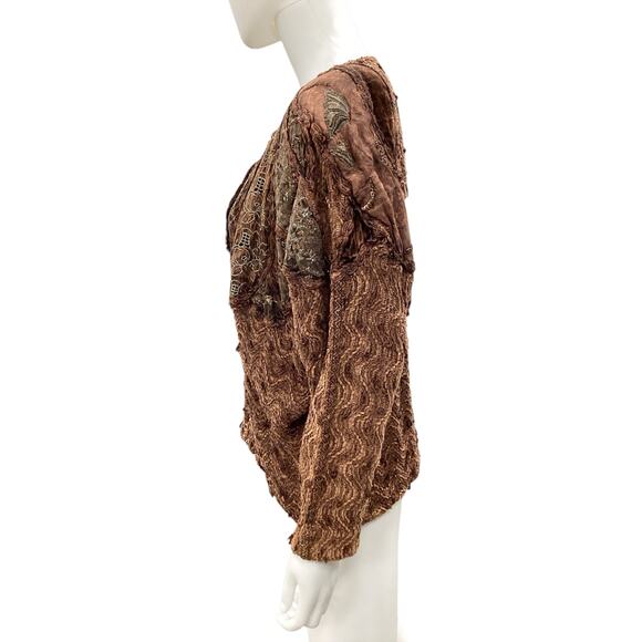 Vintage Caché Top Women’s Size L 100% Rayon 3/4 Sleeve Made In Italy Brown &Gold - Picture 3 of 5